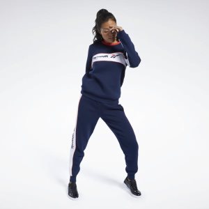 Reebok Classic Linear Fleece Crew Sweatshirt Damen - Navy - DE 795-STR